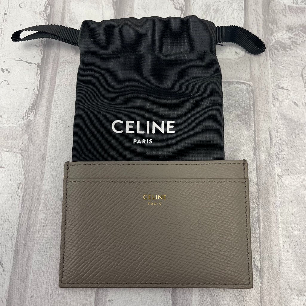 Celine Grained Leather Card Holder In Grey  Nwot